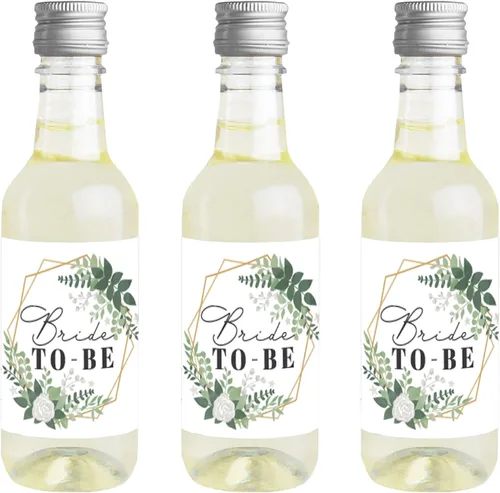 Big Dot of Happiness Boho Botanical Bride - Mini calcomanías para botellas de vino y champán, regalo de despedida de soltera y fiesta de boda para