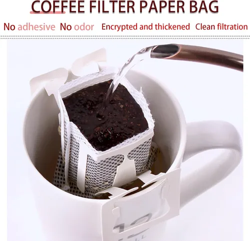 Miniatura 4 de Paquete de 50 bolsas de café portátiles para colgar en las orejas, bolsa de papel desechable de filtro de café de una sola porción para viajes