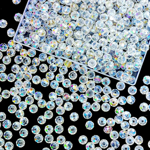Miniatura 63 de 800 cuentas redondas de cristal de 0.236/0.396/0.394 pulgadas para joyas de bricolaje, ideales para pulseras, collares, colgantes y proyectos
