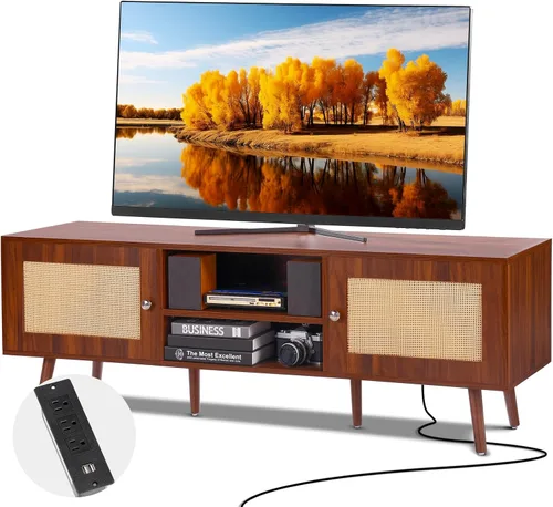 Miniatura 15 de VEVOR Soporte de TV de 52 pulgadas con soporte para televisores de hasta 75 pulgadas, centro de entretenimiento con toma de corriente y luces LED