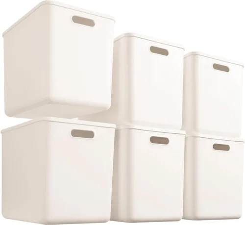 Miniatura 11 de Paquete de 5 contenedores grandes de almacenamiento de plástico blanco con tapas, caja de juguetes con asa, contenedores organizadores cestas