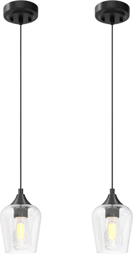 Miniatura 12 de VONLUCE Lámpara colgante para isla de cocina, lámpara colgante negra mate con base E26 y cable ajustable, iluminación colgante moderna con pantalla