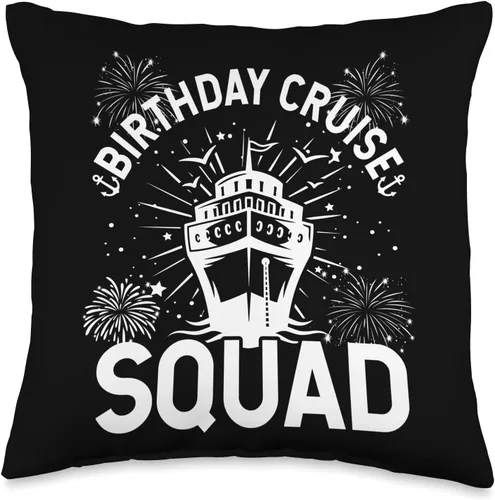 Birthday Cruise Trip Sun Clothing & Designs Birthday Squad Memories Family Cruise Holiday Throw Pillow, 16x16, Multicolor