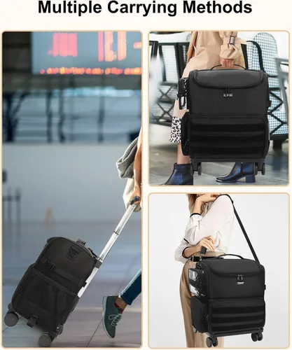Miniatura 6 de Relavel Estuche de tren de maquillaje rodante, estuche de cosmetología sobre ruedas con 4 bolsas transparentes, bolsas profesionales para Negro