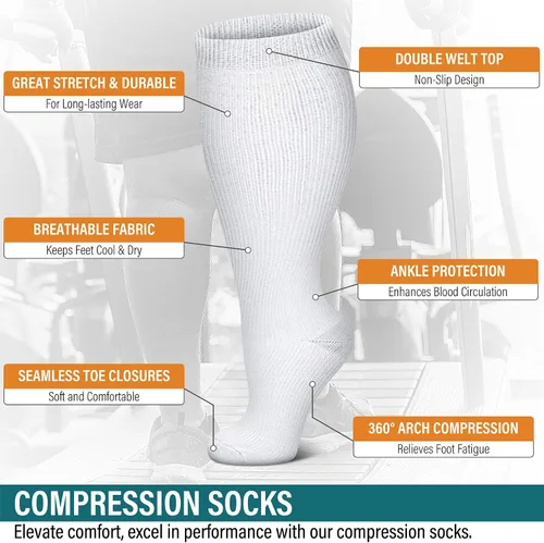 Miniatura 5 de FEYHAY Calcetines de compresión de cobre de talla grande (3 pares) de circulación de 20-30 mmHg es el mejor atlético y diario para hombres y mujeres
