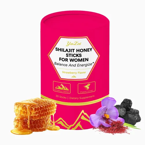 Miniatura 7 de Palitos de Miel de Sálvia y Shilajit de Fresa para Mujeres, Palitos de Miel para Mujeres con Extracto de Azafrán y Shatavari y Resina de Shilajit