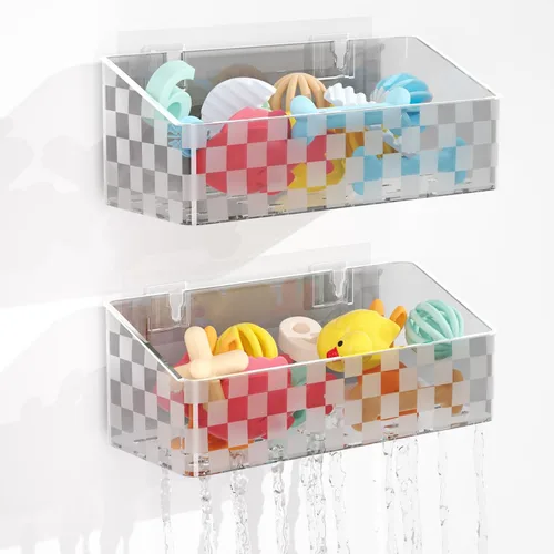 Miniatura 10 de Natheeph Organizador de juguetes de baño, paquete de 2, soporte transparente de almacenamiento de juguetes de baño de gran capacidad con agujeros