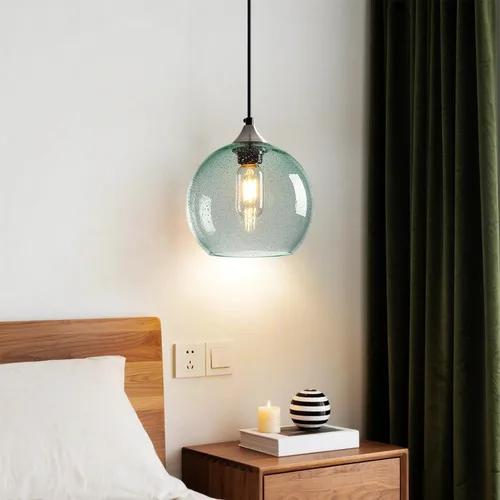 Miniatura 5 de Luces colgantes de cristal verde claro, iluminación de isla de cocina, luminarias de luz colgante de globo, iluminación colgante moderna