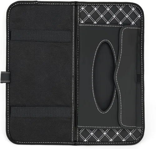 Miniatura 7 de Organizador para parabrisas de coche Aturmon, estuche de almacenamiento para 14 CD, negro, tela no tejida y cuero PU, plegable, 12.5 x 6.1 x 0.4