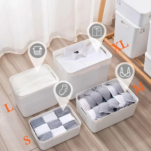 Miniatura 3 de 4 paquetes de grandes cestas de almacenamiento de plástico blanco, cofre de juguetes con tapas y asa, contenedores organizadores para bebés, niños