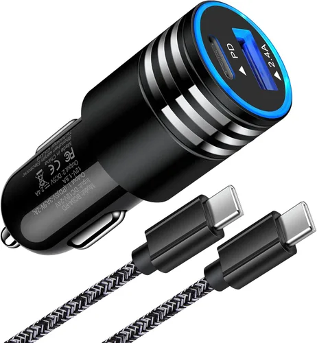 Cargador de coche USB C, adaptador de cargador de coche tipo C rápido de 30 W con cable USB C de 3 pies para iPhone 17/Air/17 Pro/17 Pro Max/16e/16