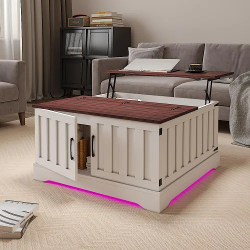 Miniatura 8 de HedoAjim - Mesa auxiliar elevable con almacenamiento, mesa de centro cuadrada de 31.5 pulgadas con gran almacenamiento oculto, mesa central