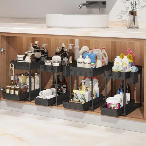 Sevenblue Paquete de 4 organizadores para debajo del fregadero, organizadores de baño y almacenamiento, organizador de armario extraíble multiuso de