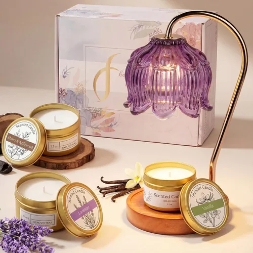 Miniatura 10 de Funistree Paquete de 2 lámparas calentadoras de velas de flores, lámpara de vela con temporizador, regalos de cumpleaños de Navidad para mujeres