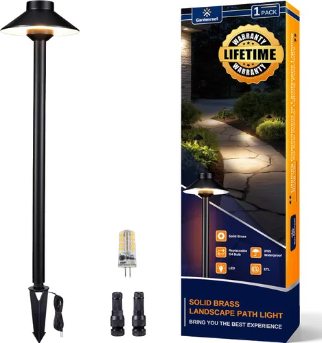 Miniatura 12 de Gardenreet Luces de camino de latón para exteriores, iluminación de camino de paisaje de bajo voltaje con cable, luz LED de pasarela de 12 V