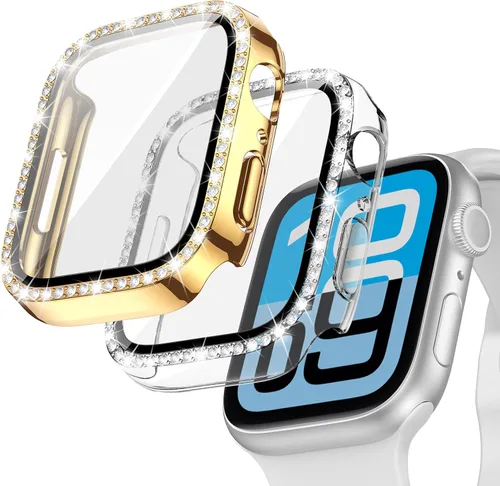 Miniatura 21 de Goton - Pack de 2 Fundas Bling para Apple Watch con Protector de Pantalla 40mm SE 3/2/1, Series 6/5/4, Funda con Purpurina para Mujer con Diamantes