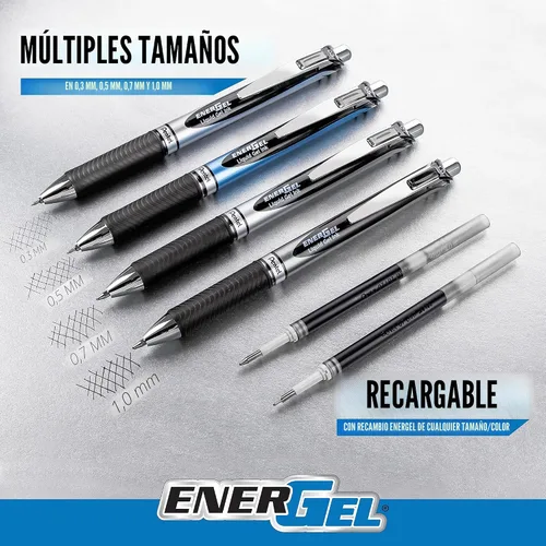 Miniatura 5 de Pentel EnerGel RTX - Bolígrafo de gel líquido retráctil, ¹/₃₂ pulgadas, tonos para tomar notas, azul marino, azul y azul cielo, paquete de 3