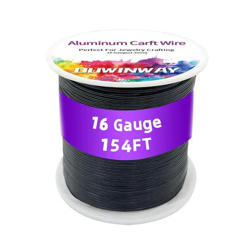 Alambre de aluminio negro calibre 16 de 154 pies, para manualidades de joyería, bobinado de metal con gemas, escultura, armazón, fabricación de