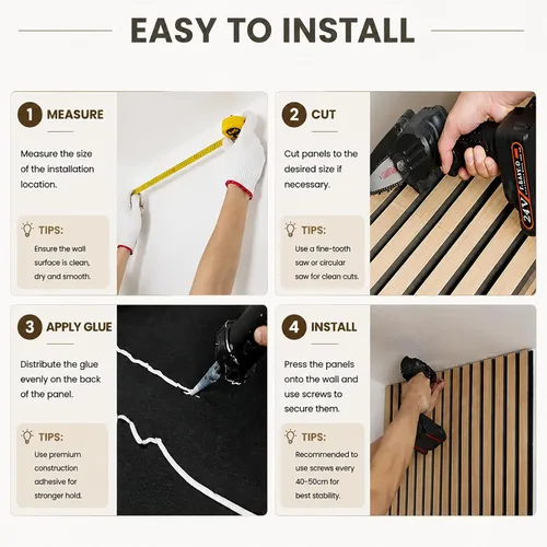 Miniatura 8 de Paneles de pared acústicos de madera de 94.5 x 23.6 pulgadas, paneles de pared 3D flexibles insonorizados, panel de listones de madera para Gris