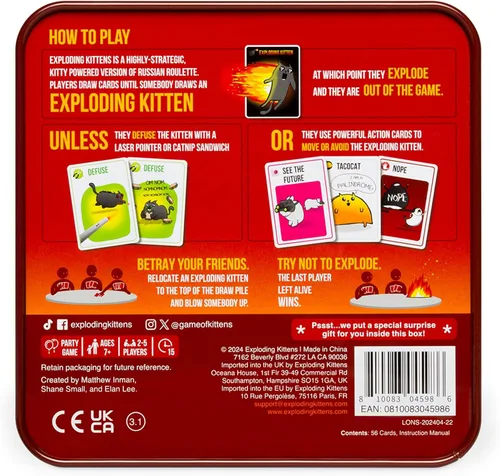 Miniatura 5 de Exploding Kittens Edición Original en Lata Coleccionable - Divertido y Hilarante Juego de Cartas para Niños y Adultos, Ideal para Noche