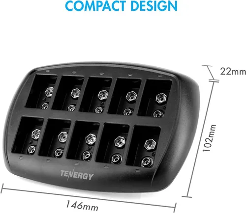 Miniatura 8 de Tenergy Baterías 9V 600mAh 10PCS Li-ion 9 voltios baterías recargables con 10 ranuras Li-ion 9V cargador de batería para alarma de humo/detector