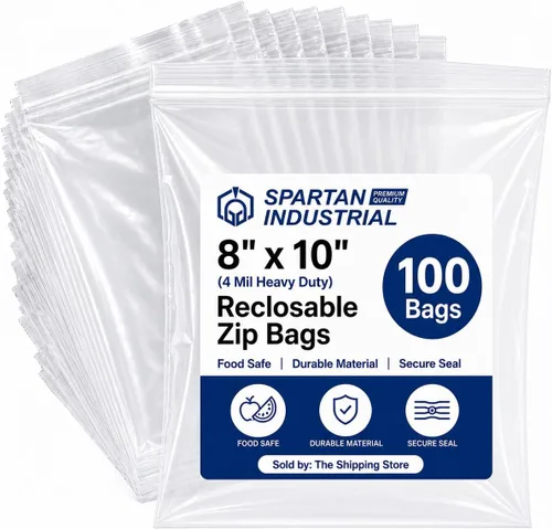 Spartan Industrial - Bolsas de polietileno con cierre resellable de plástico transparente de 0.157 in de 8 x 10 pulgadas (100 unidades)