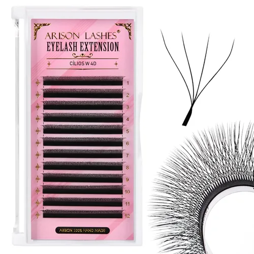 Miniatura 11 de Arison Lashes Extensión de pestañas en forma de W 5D, abanicos prefabricados de volumen suave natural, abanicos de imitación de visón negro mate, 12