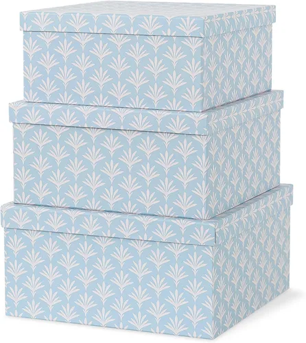 Miniatura 10 de Soul & Lane Juego de 3 cajas decorativas con tapas, cuadradas de 28 cm x 28 cm, de cartón anidadas para decoración del hogar en azul y crema, cajas