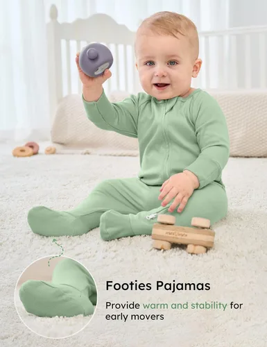 Miniatura 5 de Yoofoss Pijama para bebé 100% algodón orgánico para recién nacido, 0-3, 3-6, 6-9 meses, ropa de 3 piezas con pies