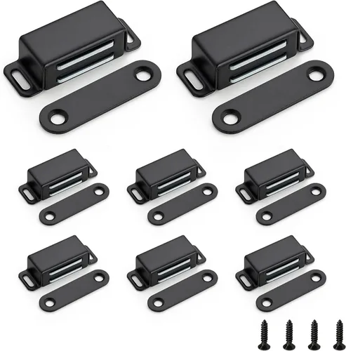 Ravinte - Paquete de 8 cierres magnéticos para puerta en negro, imanes de gabinete negro mate, cierre magnético fuerte para gabinetes de cocina,