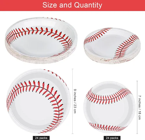 Miniatura 2 de ADXCO Paquete de 48 platos de béisbol de 9 pulgadas y 7 pulgadas, platos redondos de papel de béisbol para decoración de fiestas de cumpleaños
