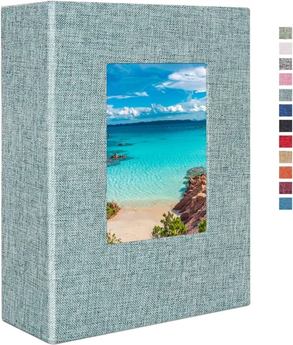 Miniatura 14 de Vienrose - Álbum de fotos de lino con 300 bolsillos de 4 x 6 pulgadas, cubierta de tela, para bodas, familias, aniversarios y bebés Azul cielo