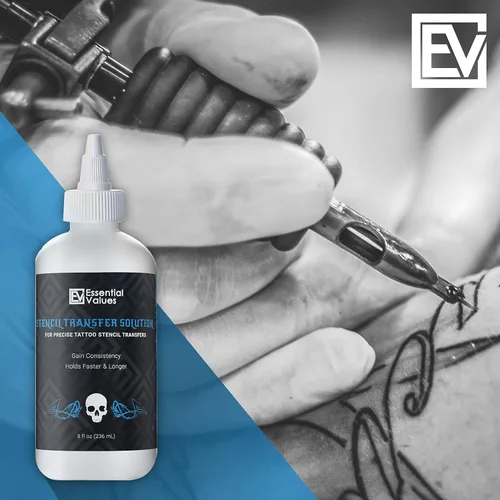 Miniatura 5 de Essential Values Solución de gel de transferencia de tatuajes (8 onzas líquidas) para plantillas afiladas, oscuras y limpias, líquido