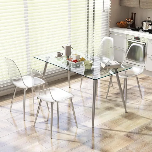 Miniatura 2 de Tangkula Juego de 4 mesas de comedor para 4, mesa y sillas de cocina modernas, mesa y sillas de cristal para sala de estar pequeña, cocina