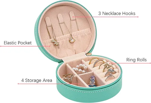 Miniatura 3 de Joyero de viaje, mini organizador portátil con cremallera, de piel sintética sintética, pequeñas cajas de almacenamiento para anillos, aretes