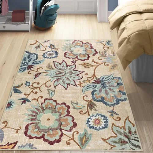 Miniatura 49 de Beeiva Alfombras florales de entrada, lavables para interiores, ultra fina, de 2 x 3 pies, antideslizante, para cocina, tapete de cachemira suave