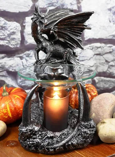 Miniatura 7 de Ebros - Osario gótico de dientes de sable, calavera, cementerio, dragón, quemador de aceite eléctrico o calentador de tartas, estatua decorativa