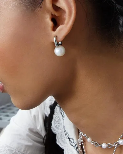 Miniatura 29 de Aretes colgantes de plata de ley 925 seleccionados a mano AAA+ de 7.5 a 0.315 in con perlas cultivadas de agua dulce blancas para mujer