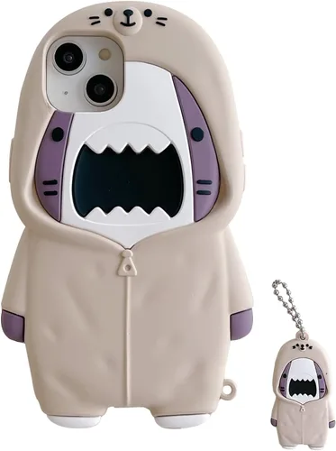 Funda para iPhone 13 Pro Max, Lindas Fundas 3D Kawaii de Dibujos Animados de Suéter Tiburón con Llavero, Funda de Silicona Gel Suave con Protección