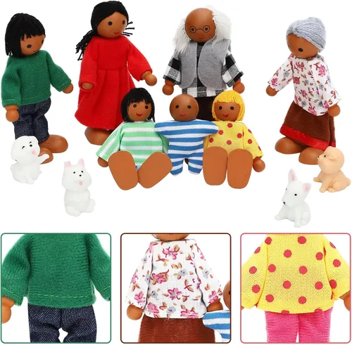 Miniatura 2 de ONEST Juego de 11 piezas de casa de muñecas de madera con mini figuras de familia, muñecas de madera, accesorios de juego de simulación para casa