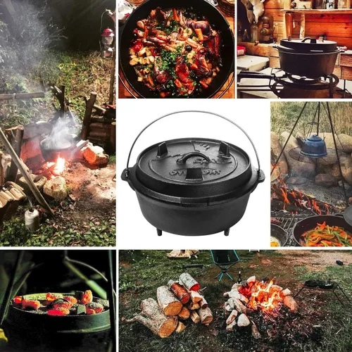 Miniatura 5 de Overmont Olla Holandesa de Acero al Carbono Pre-curada con Tapa de Hierro Fundido, También una Cacerola de Sartén con Tapa y Elevador de Tapa