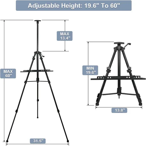 Miniatura 3 de Soporte de caballete, caballete ajustable de 20 a 61 pulgadas para adultos, trípode de aluminio con bandeja, caballete de pintura portátil para mesa