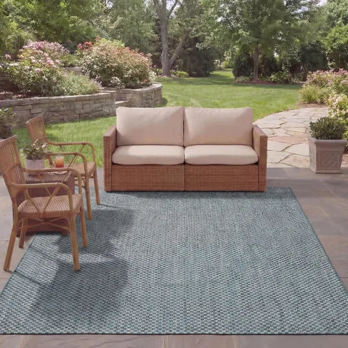 Miniatura 80 de SAFAVIEH Alfombra lavable al aire libre Courtyard Collection - 6'7" x 9'6", azul claro y gris claro, no desprende pelusa y fácil limpieza, ideal