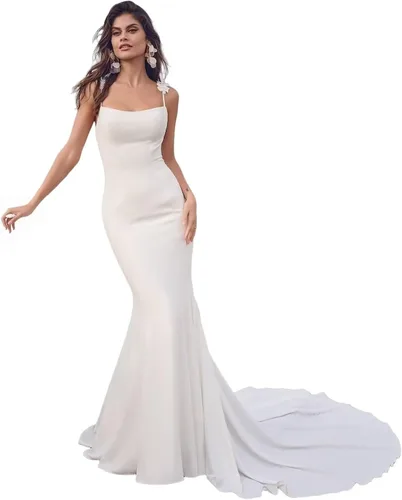 Miniatura 7 de Vestido de novia formal sin tirantes con encaje, largo de sirena para mujer 2019 WD162