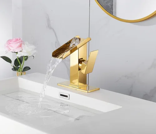 Miniatura 3 de Grifo de lavabo de baño dorado de una sola manija de 1 o 3 agujeros de 4 pulgadas, cascada de 4 pulgadas, grifo de baño moderno de latón para lavabo