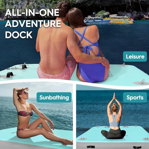 Miniatura 3 de AWEMUFA Muelle flotante inflable con rampa de 5 pies/6 pies/8 pies/10 pies, plataforma flotante flotante, tapete flotante de isla flotante, flotador