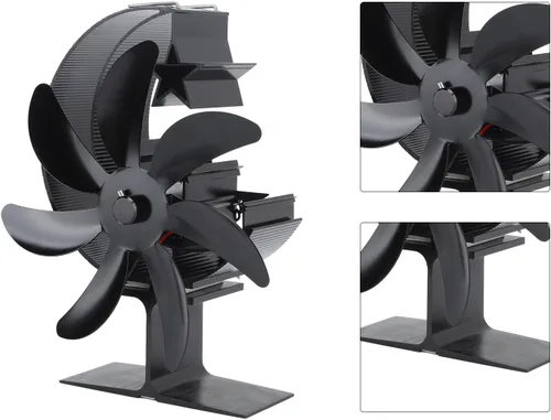 Miniatura 7 de Hilitand Ventilador de estufa de 7 aspas, ventilador de estufa de leña, modelo luna, ventiladores superiores para estufa de leña (negro)