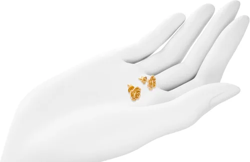 Miniatura 3 de Aretes de oro amarillo macizo de 14 quilates con diseño de flor de rosa, estilo hecho a mano, 38 pulgadas con poste y parte trasera de fricción