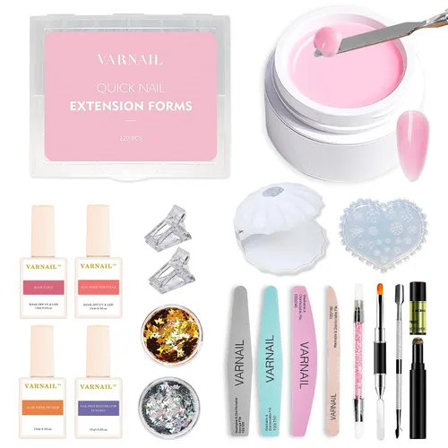 Miniatura 8 de VARNAIL Kit de extensión de uñas, gel de construcción sólido, gel de construcción de uñas no pegajoso con gel básico y herramientas, lámpara