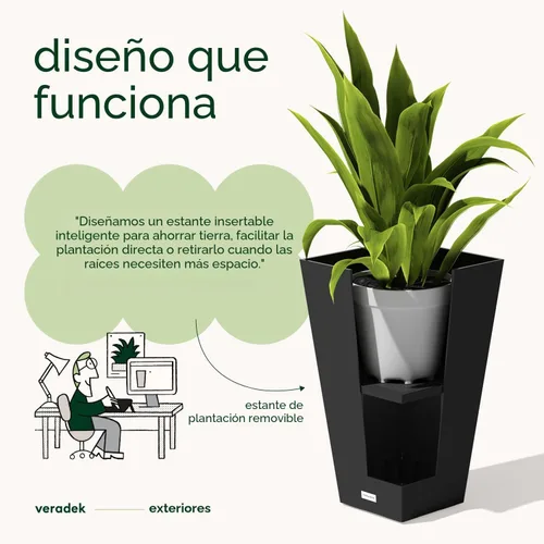 Miniatura 8 de Veradek V-Resin - Maceta cónica para interiores y exteriores (negro, 26 pulgadas, paquete de 2 con 2 bandejas de platillo)